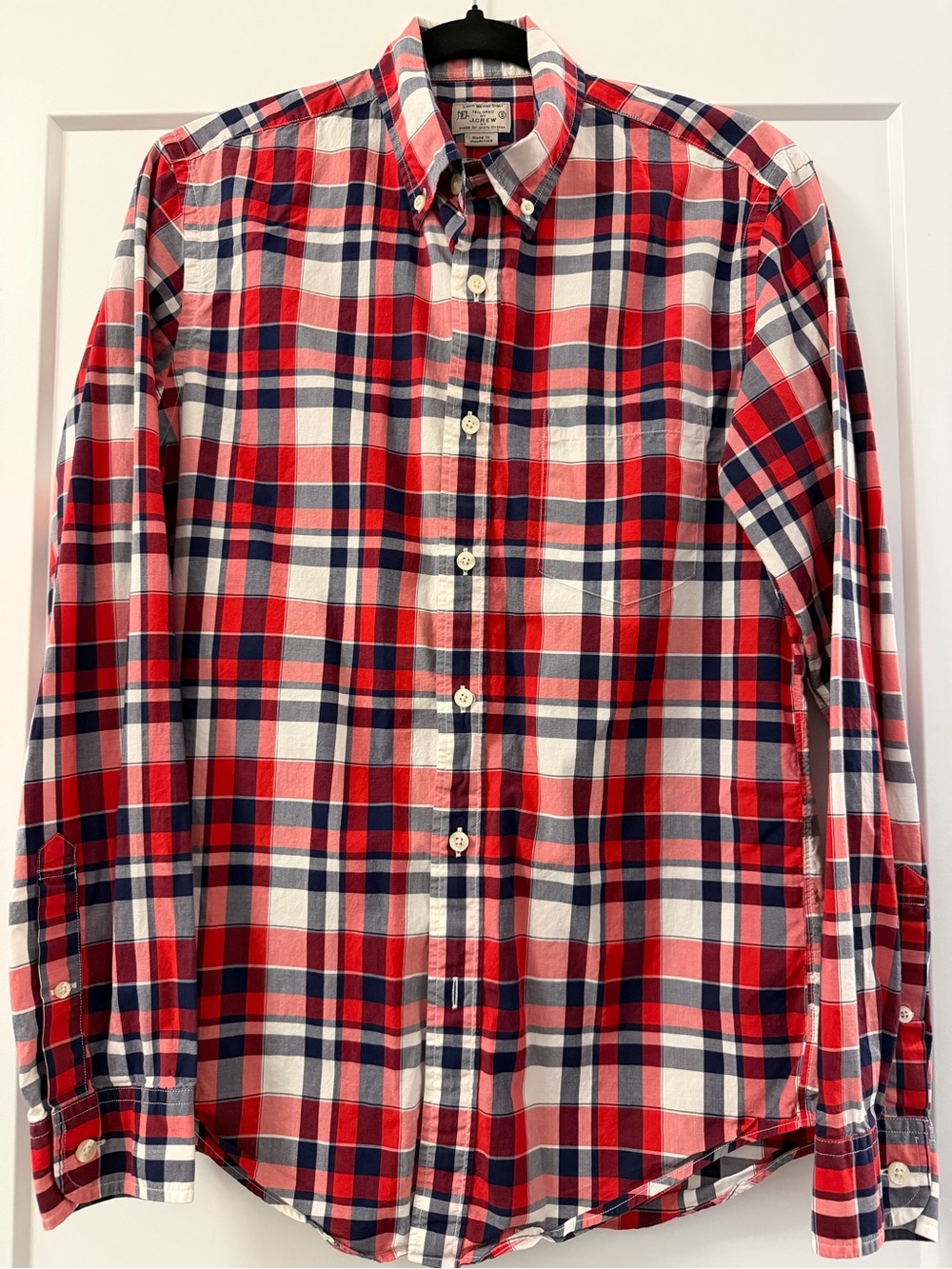 J. Crew Red, Navy & White Plaid Button-Down Shirt